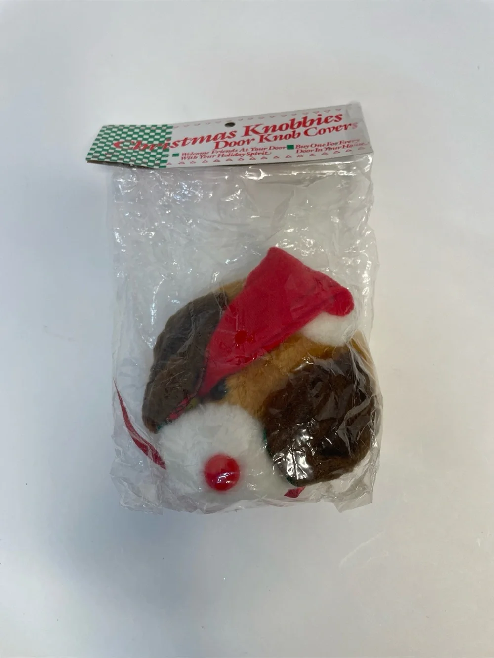 Vintage Christmas Panda Bear & Dog Door Knob Covers Plush Holiday NWT Set Of 2